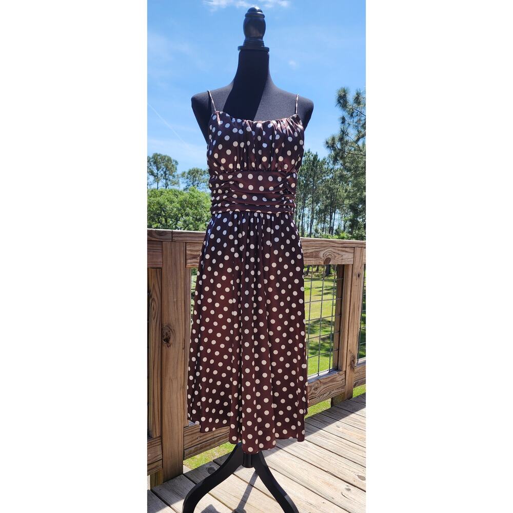 Madison Leigh Brown/White Polka Dot Spaghetti Strap Dress Size 8
